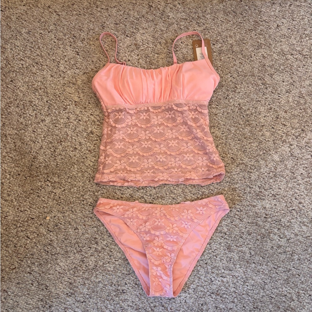 Lace-Trim Pink Swim Set - Samiol